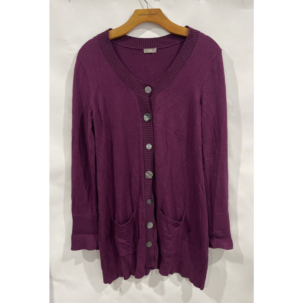 J JILL Women M Cardigan Purple Burgundy Cotton Silk Blend Sweater Button Up